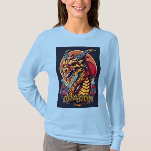 Basic Long Sleeve dragon print T_Shirt