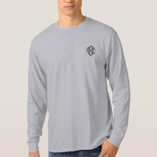Basic Long Sleeve Grey Monogram Embroidered Long Sleeve T-Shirt