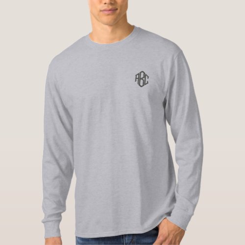 Basic Long Sleeve Grey Monogram Embroidered Long Sleeve T_Shirt