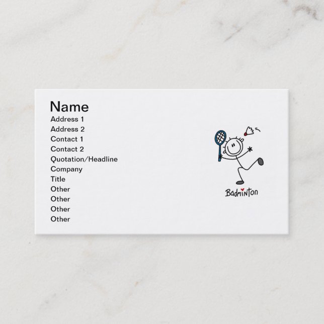 Basic Male Stick Figure Badminton Business Card (Front)