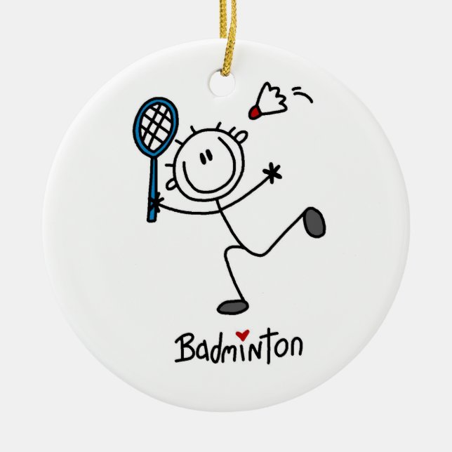 Basic Male Stick Figure Badminton Ceramic Ornament (Front)