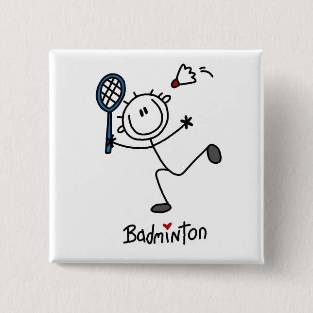 Basic Male Stick Figure Badminton Pinback Button (Front)