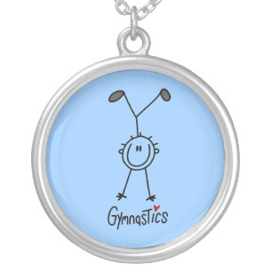 Basic Male Stick Figure Gymast T-shirts and Gifts Silver Plated Necklace