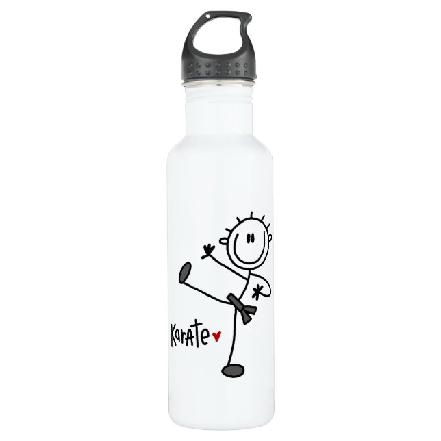 Basic Male Stick Figure Karate T-shirts and Water Bottle (Front)