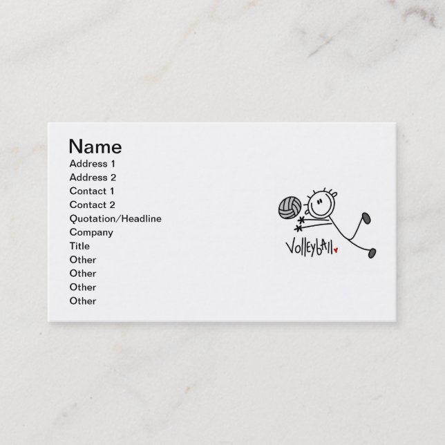 Basic Male Stick Figure Volleyball Business Card (Front)