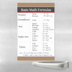 Basic Math Formulas Magnetic Magnetic Dry Erase Sheet