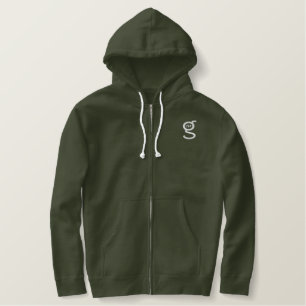 Basic Men's Army Zip Hoodie w White Logo