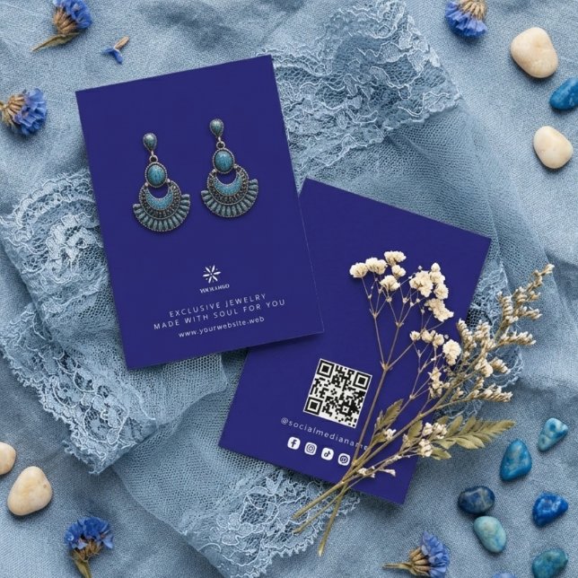 Basic Midnight Blue Jewelry Display Logo TMF26 Business Card (Basic Minimalist Midnight Blue Jewelry Display Card Template, featuring Business Logo.)