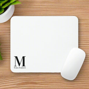 Basic Minimal Black White Monogram Initial Script Mouse Pad