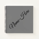 [ Thumbnail: Basic, Minimal, Gray Background W/ Black Name Notebook ]