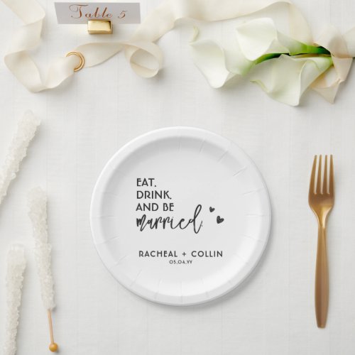 Basic Minimalist Black and White Calligraphy Heart Paper Plates