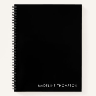Basic Minimalist Plain Black Name Spiral Notebook