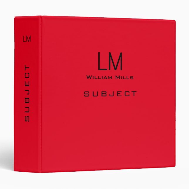 Basic Minimalist Red Binder with Name (Front/Spine)