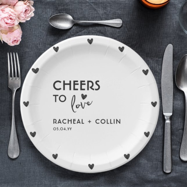 Basic Minimalist Simple Modern Cheers Heart  Paper Plates (Creator Uploaded)