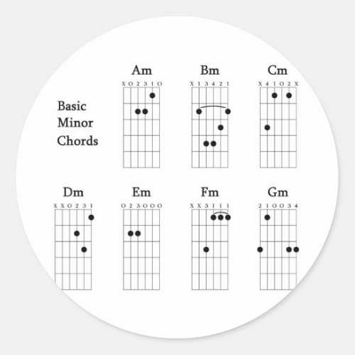 Basic Minor Chords Classic Round Sticker