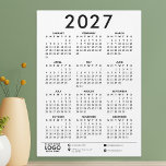 Basic Modern 2027 Corporate Logo Calendar<br><div class="desc">Create your own personalized 2027 modern minimalist black and white calendar. Fully customizable,  add your own logo,  email,  phone number,  website,  and address for a professional touch. Clean,  simple,  and elegant design perfect for offices,  businesses,  and personal use. Enhance productivity while keeping a sleek,  timeless aesthetic.</div>