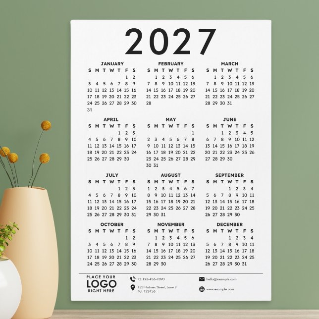 Basic Modern 2027 Corporate Logo Calendar (create your own 2027 custom logo calendar)