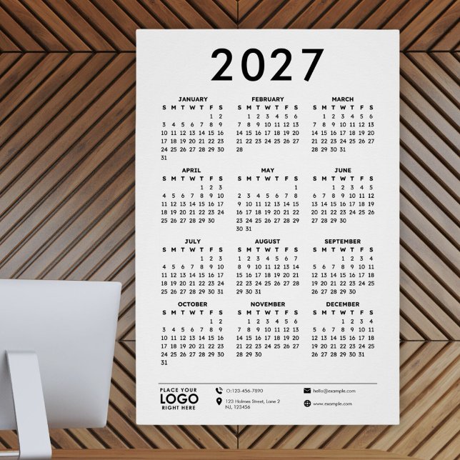 Basic Modern 2027 Corporate Logo Calendar Poster (create your own personalized corporate business logo calendar 2027)