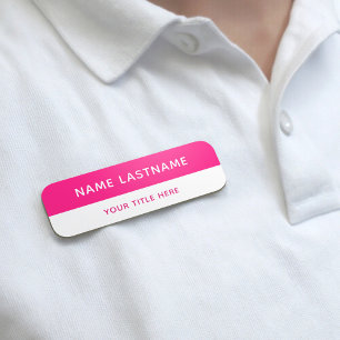 Basic Modern Bright Pink White Title Pin Magnetic Name Tag