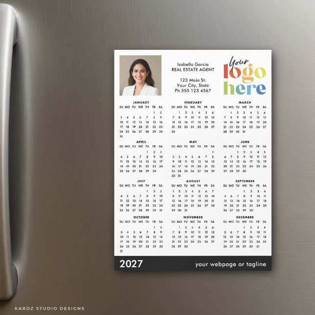 Basic Modern Photo Logo 2027 Magnetic Calendar (Magnetic card is shown in 5 x 7 inches. Customize and choose size.)