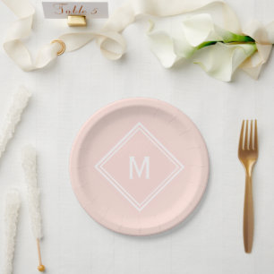 Basic Modern Stylish Peach Custom Monogram Paper Plates