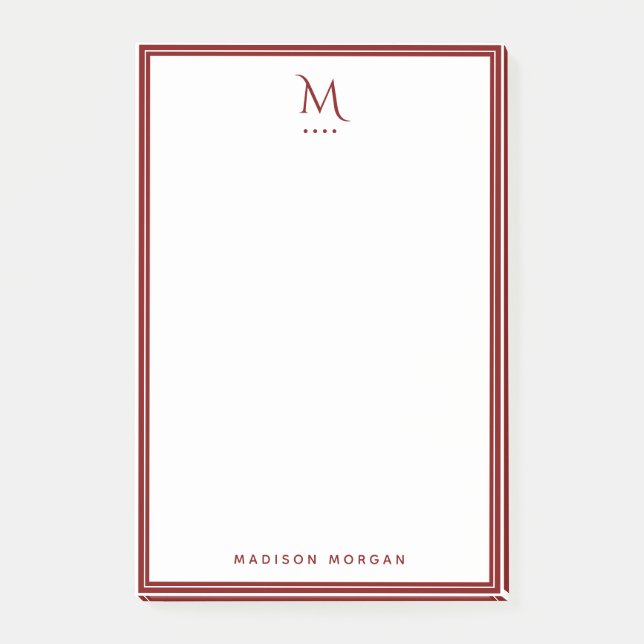 Basic Monogram Deep Red Border Personalized  Post-it Notes (Front)