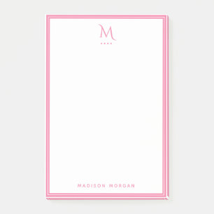 Basic Monogram Girly Pink Border Personalized Post-it Notes