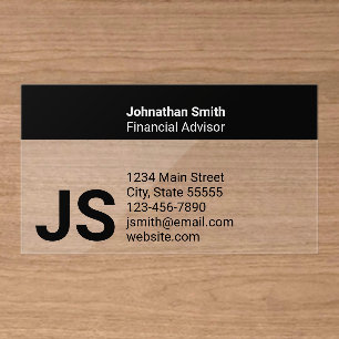 Basic Monogram Initials Monogrammed Clear Business Cards