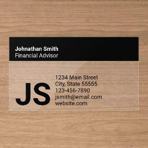 Basic Monogram Initials Monogrammed Clear Plastic Business Cards