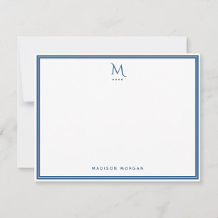 Basic Monogram Navy Blue Border Personalized Note Card