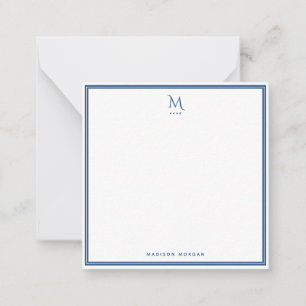 Basic Monogram Navy Blue Border Personalized  Note Card