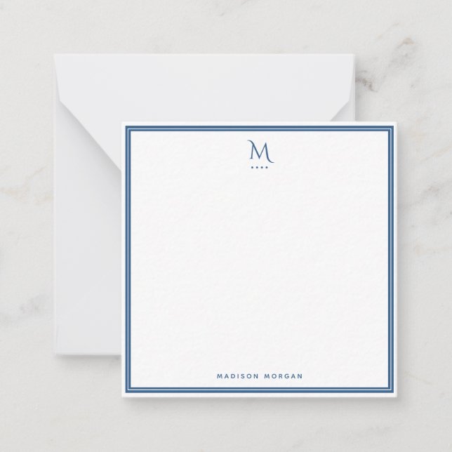 Basic Monogram Navy Blue Border Personalized  Note Card (Front)