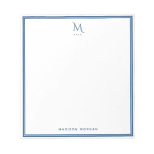 Basic Monogram Navy Blue Border Personalized Notepad