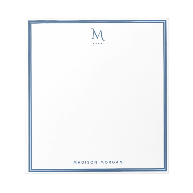 Basic Monogram Navy Blue Border Personalized  Notepad (Front)