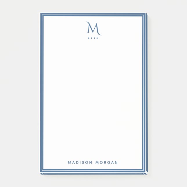 Basic Monogram Navy Blue Border Personalized  Post-it Notes (Front)