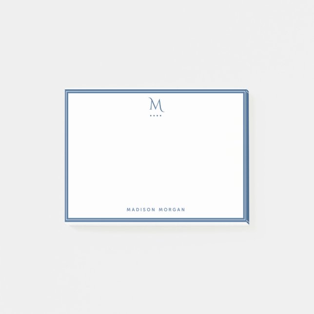 Basic Monogram Navy Blue Border Personalized  Post-it Notes (Front)