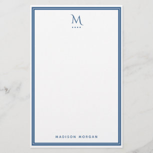 Basic Monogram Navy Blue Border Personalized  Stationery
