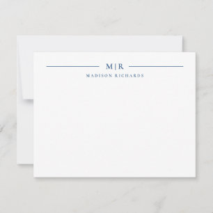 Basic Monogram Navy Blue Personalized Note Card