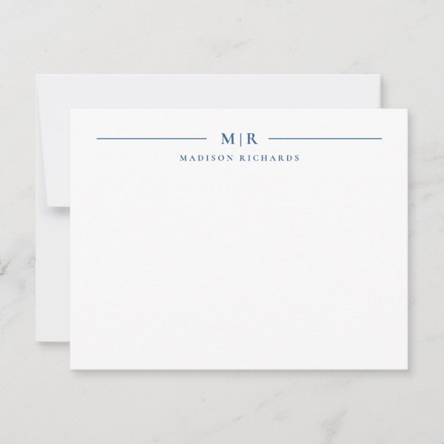 Basic Monogram Navy Blue Personalized Note Card (Front)