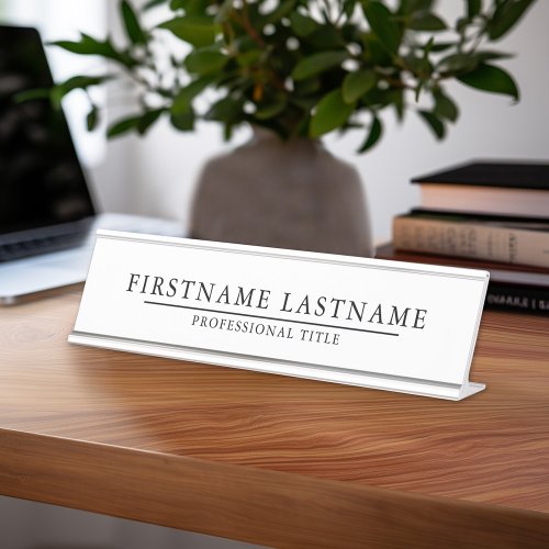 Basic Navy Black White with Name Title Simple Line Desk Name Plate