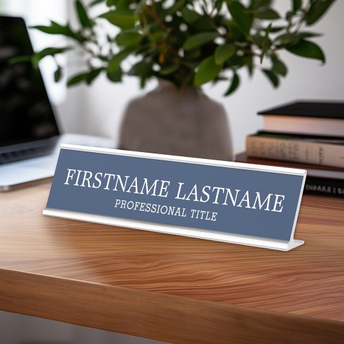 Basic Navy White Traditional Name and Title Desk Name Plate