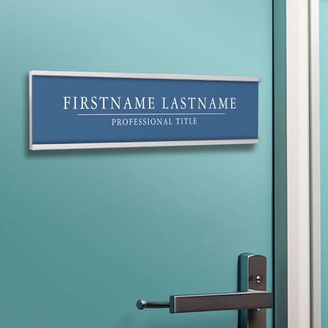 Basic Navy White with Name Title Simple Line Door Sign (Personalized Door Sign - Add Your Logo and Professional Title with Name)