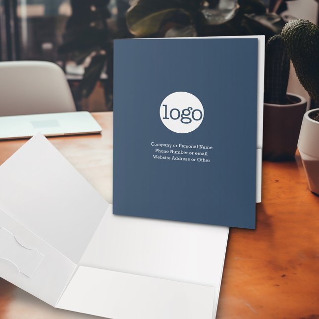 Basic Office Business Logo 3 lines of Text Blue Pocket Folder (Custom Presentation Pocket Folder - Logo Folder in your business branding colors)