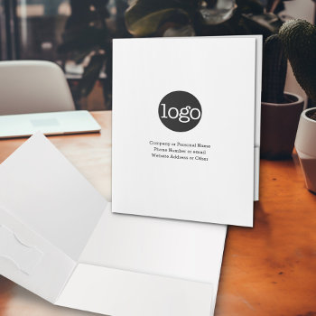 Basic Office Business Logo 3 Lines Of Text White Pocket Folder by BusinessStationery at Zazzle