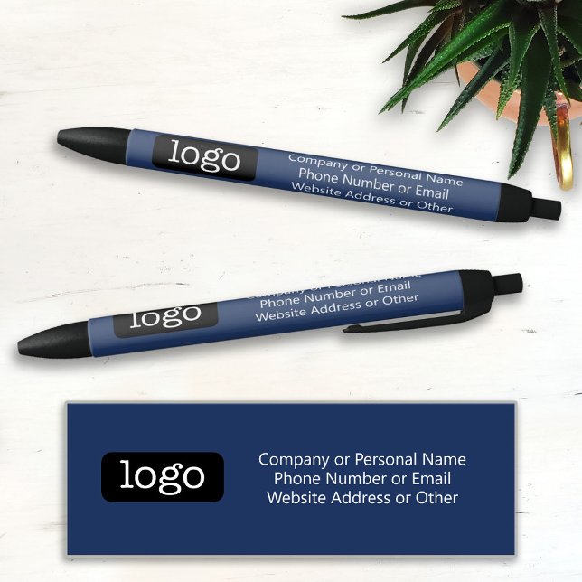 Basic Office Business Logo - 3 lines Text NAVY - Pen (Creator Uploaded)