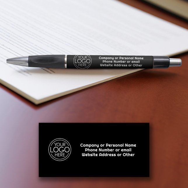 Basic Office Business Logo Contact Info Text Black Pen (Custom logo pens - Personalized Promotional products)