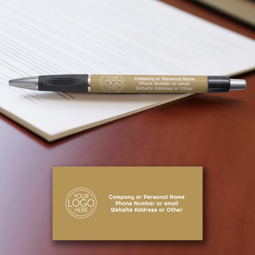 Basic Office Business Logo Contact Info Text Gold Pen