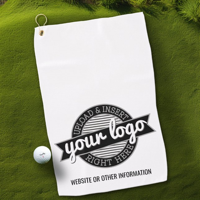 Basic Office Business Logo with Contact Info White Golf Towel (Custom Golf Towel with Logo)