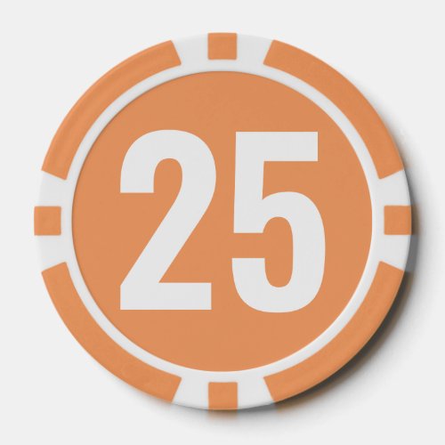 Basic Orange White Bold Number  Poker Chips