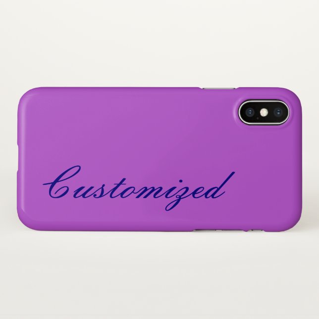 Basic Orchid Background and Blue Script-Like Name iPhone Case (Back (Horizontal))